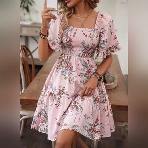 Floral Pink Dress smocked bodice Sz 2xl